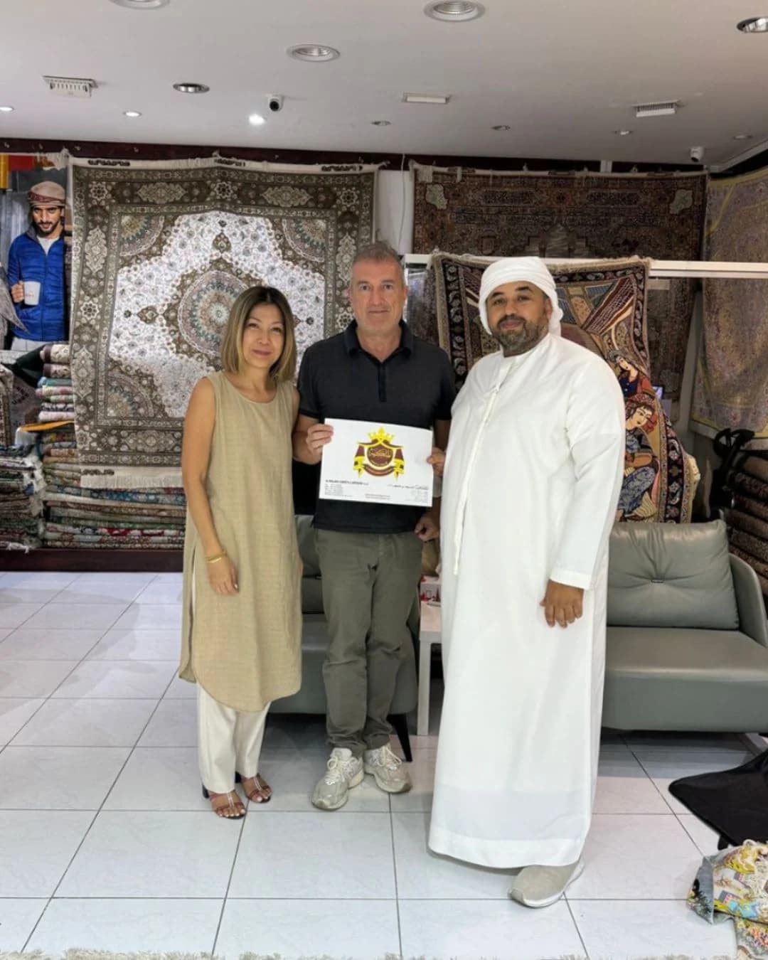 Handmade Persian silk carpet in a luxury UAE living room — Al Malakia Persian Carpets, Sharjah