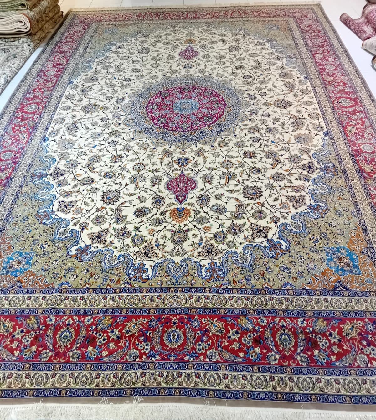 High Quality, Handmade Iranian Esfahan Wool and Silk Carpet view 2