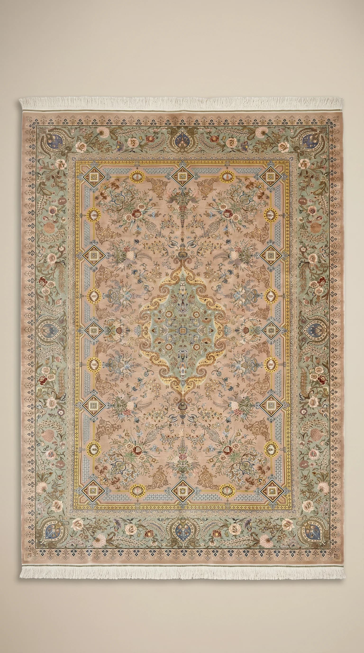 Qum Tawladi Rasoul Carpet: Luxurious Handmade Pure Silk Design