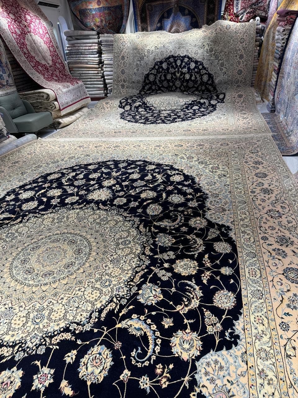 Handmade Wool & Silk Naeen Carpet From Iran. Available in Our Sharjah Showroom view 4