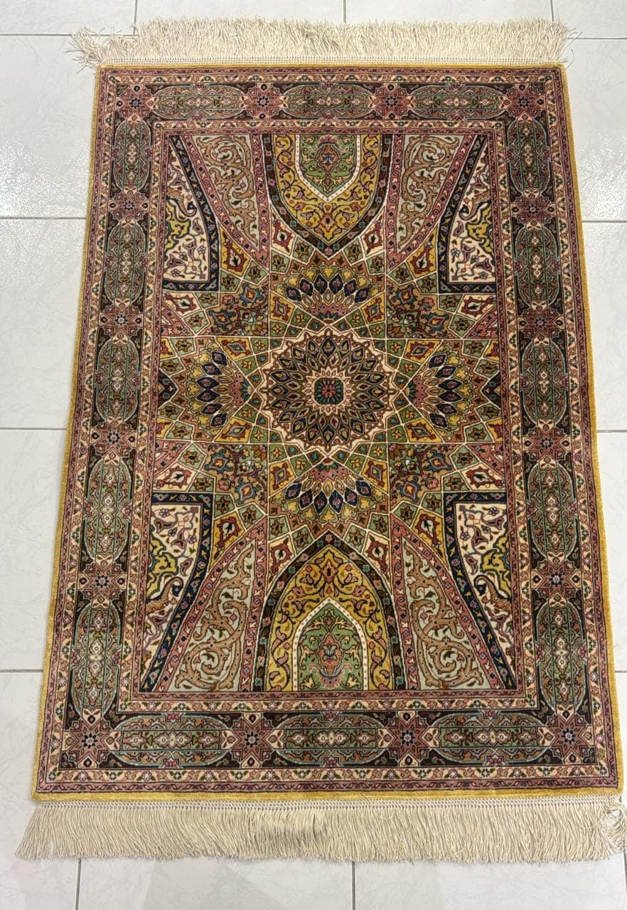 Handmade Iranian Tabriz Pure Silk Carpet – 1.50m x 1.00m | Elegant Small Persian Rug in UAE view 2
