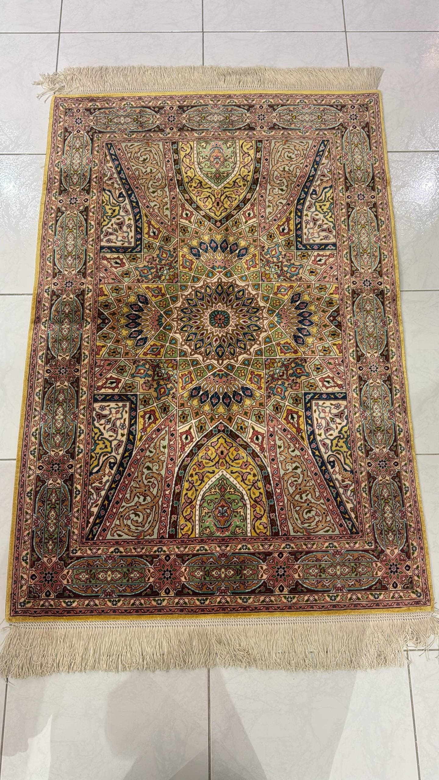 Handmade Iranian Tabriz Pure Silk Carpet – 1.50m x 1.00m | Elegant Small Persian Rug in UAE view 3