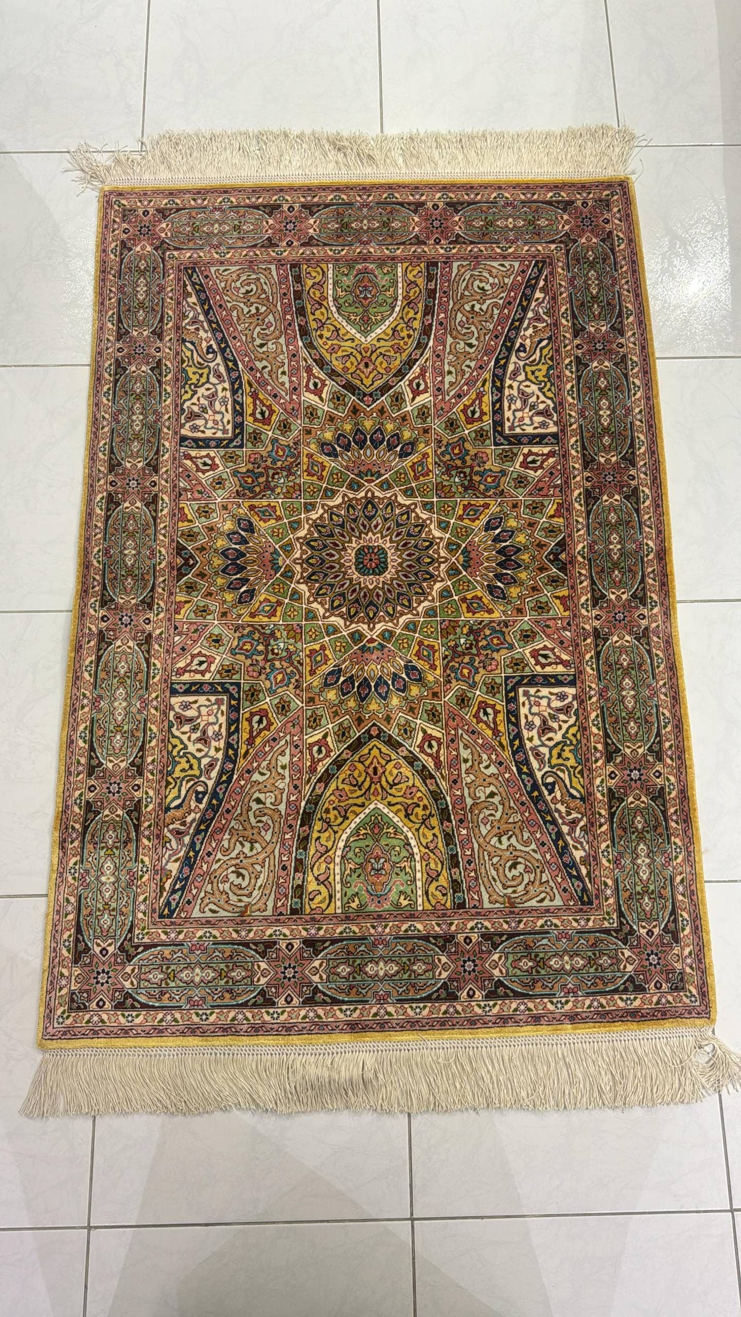 Handmade Iranian Tabriz Pure Silk Carpet – 1.50m x 1.00m | Elegant Small Persian Rug in UAE view 4
